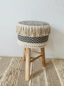 Ecru textured tassled Moroccon bar stool