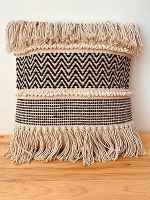 Black and white Chevron texture stripe tasseled design cushion cover  45*45