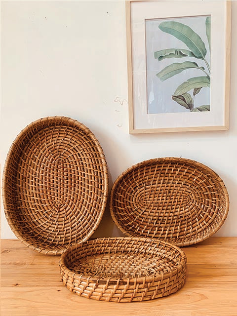 Oval Cane rattan tray Set of 3