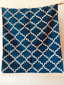 Blue trellis patterned Cotton Rug 4x6 ft/120*180 cm