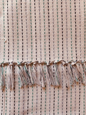 Stripe pattern throw in white blue with tassels
