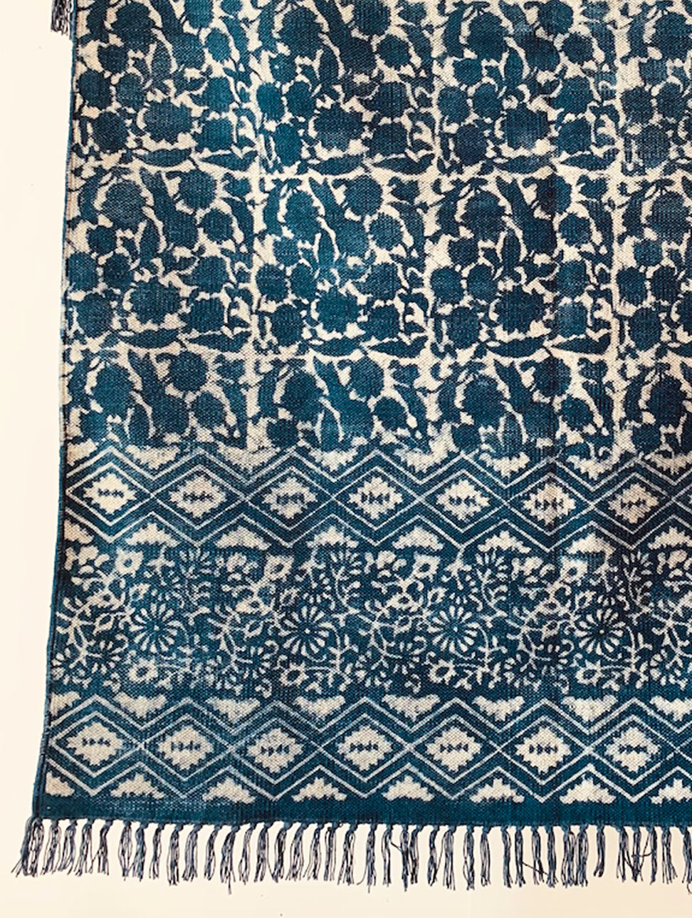 Floral print with border indigo Cotton rug 4x6 ft/120*180 cm