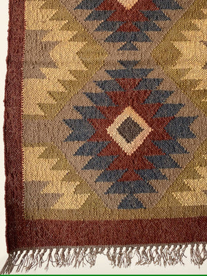 Multicolor rug with rust border wool jute rug 2x3 ft/60*90 cm