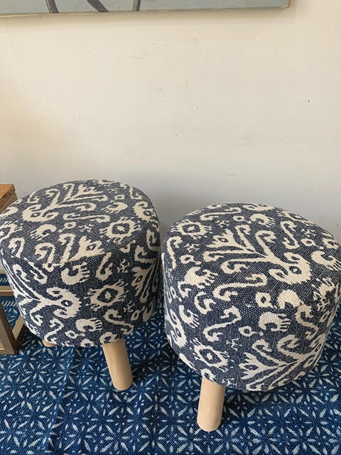Deep blue pattern printed stool set of 2