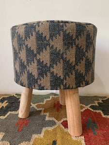 Geometric brown black printed stool- set of 2