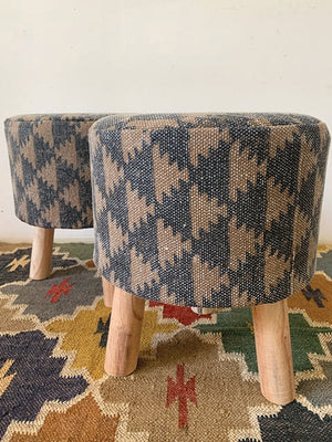 Geometric brown black printed stool- set of 2