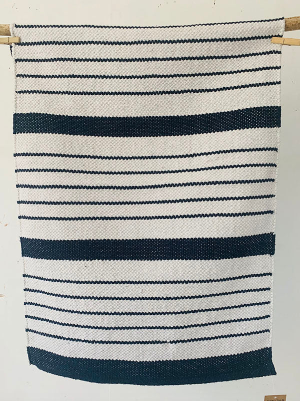 Navy stripe woven rug 2x3 ft/60*90 cm