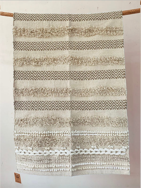 Ecru Chevron, textured stripe weave rug 3x5 ft/90*150 cm