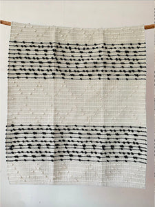 Ecru Black Bobbles stripe textured weave rug 3x5 ft/90*150 cm