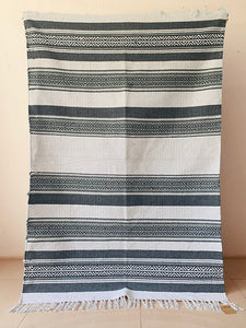 Grey white pattern stripe woven Cotton rug 4*6 ft/120*180 cm