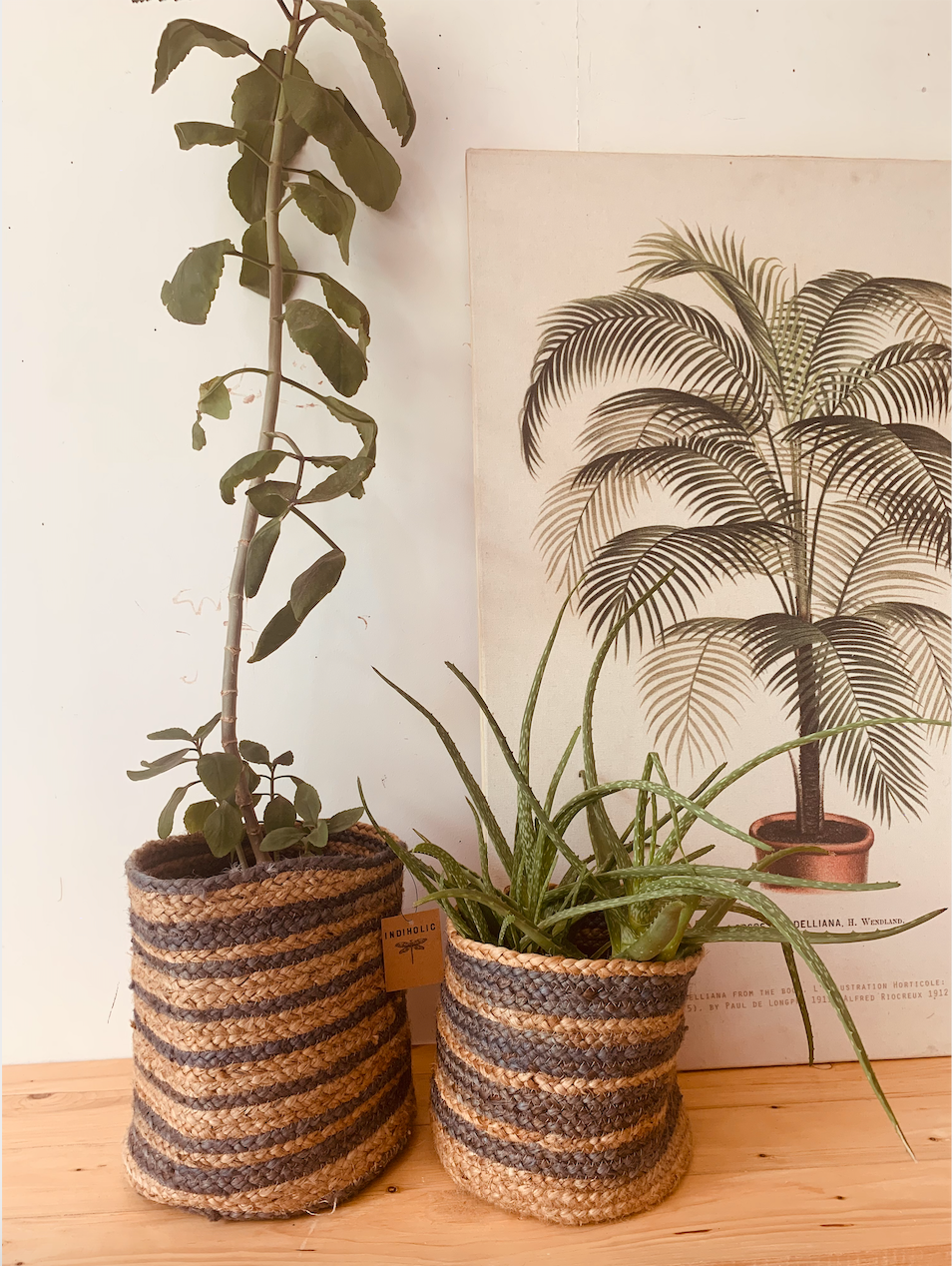 Grey stripe jute planter set of 2