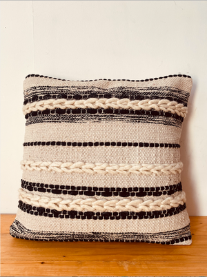 Ecru melange black textured striped cushion cover  45*45