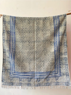 Block printed with stripe border in blue Cotton rug 4*6 ft/120*180 cm